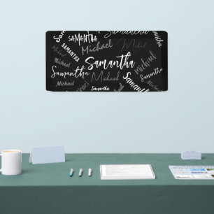 Banderoles Deux noms couple motif monogramme noir gris blanc