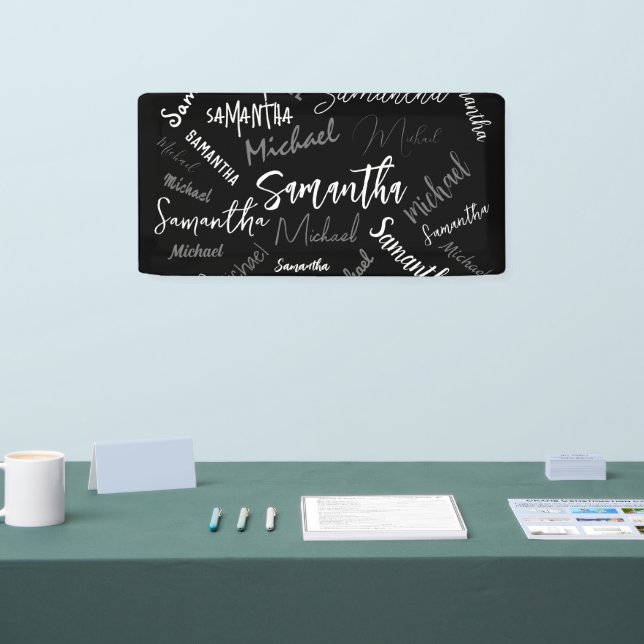 Banderoles Deux noms couple motif monogramme noir gris blanc (Salon professionnel)