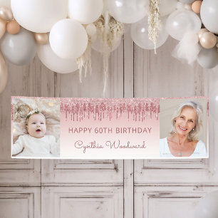 Banderoles Deux Parties scintillant de goutte rose photo 60e 
