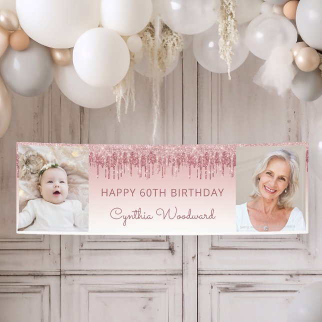 Banderoles Deux Parties scintillant de goutte rose photo 60e  (Créateur téléchargé)