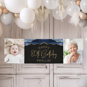 Banderoles Deux Photo Bleu Nuit Or Agate 80e Anniversaire