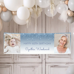 Banderoles Deux photo Parties scintillant de goutte bleue 60e