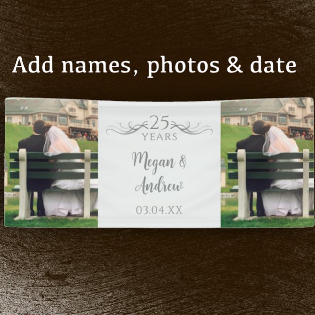Banderoles Deux photos de script personnalisé 25e anniversair (Customize this banner template by adding couple’s names two photos and 25th wedding anniversary date)