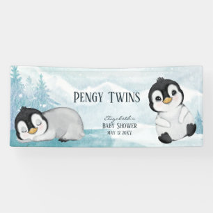 Banderoles Deux pingouins adorables Baby shower d'illustratio