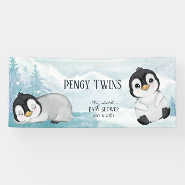 Banderoles Deux pingouins adorables Baby shower d'illustratio (Horizontal)