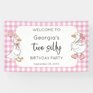 Banderoles Deux soyeux oie rose 2e anniversaire Bienvenue