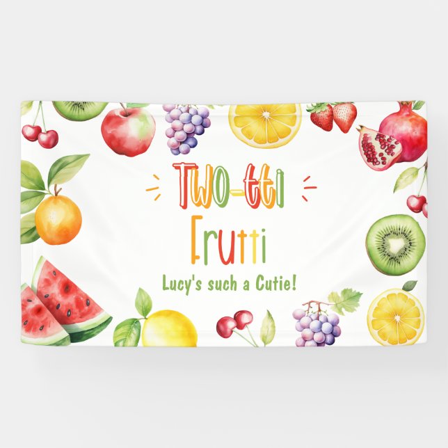Banderoles Deux tti frutti tel un Cutie 2e anniversaire (Horizontal)