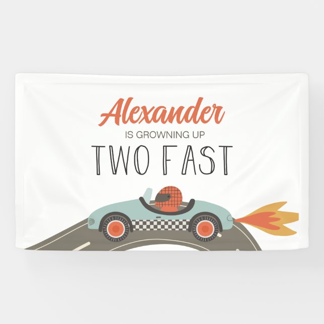 Banderoles Deux voitures de course BLUE rapide Anniversaire (Horizontal)