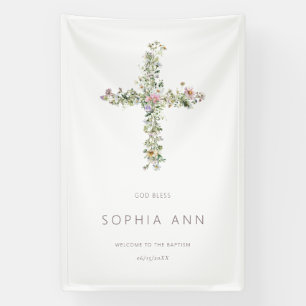 Banderoles Dieu Béni Bienvenue Meadow fleur sauvage cross Bap
