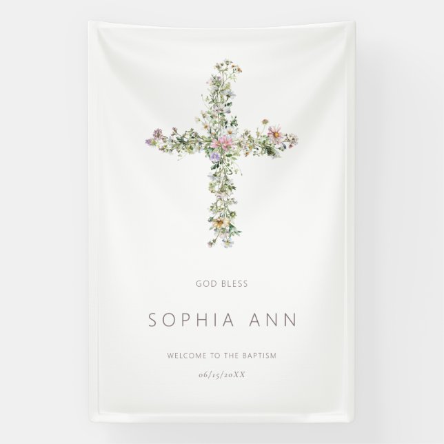 Banderoles Dieu Béni Bienvenue Meadow fleur sauvage cross Bap (Verticale)