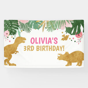 Banderoles Dinosaur Anniversaire Dino Banner Safari Rose