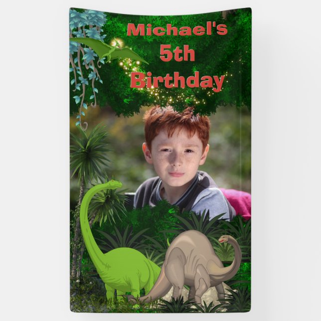 Banderoles Dinosaur brachiosaurus jungle garçons photo (Vertical)