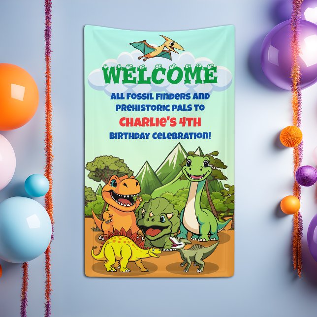 Banderoles Dinosaur Jurassic Cute Caricature Préhistorique Bi (Créateur téléchargé)