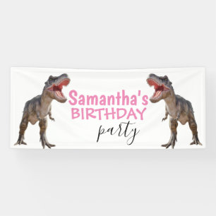 Banderoles Dinosaur T rex Girl Pink Banner