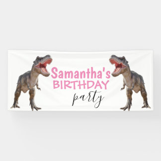 Banderoles Dinosaur T rex Girl Pink Banner