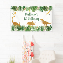 Banderoles Dinosaur Verdure Or Anniversaire