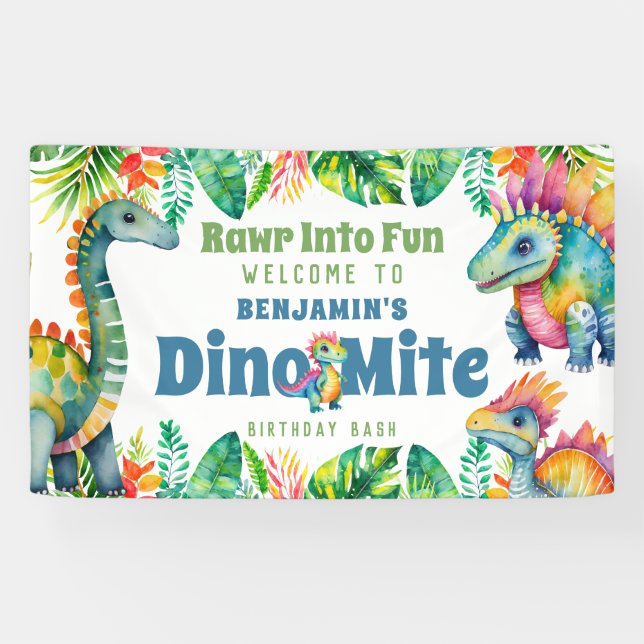 Banderoles Dinosaure Anniversaire Dino-mite Tropical Welcome  (Horizontal)