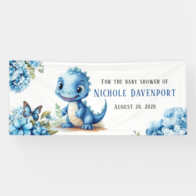 Banderoles Dinosaure Bleu mignon avec Baby shower garçon Flor (Horizontal)