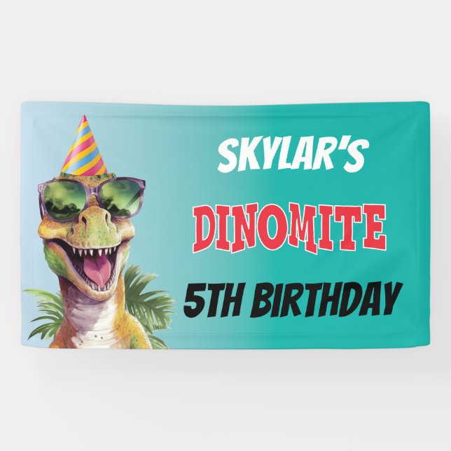 Banderoles Dinosaure Dinomite Personnalisé Monogramme 5e anni (Horizontal)