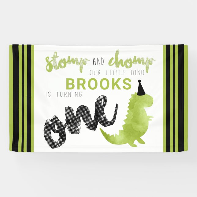 Banderoles Dinosaure Thème Notre Petit Dino Black Green Stomp (Horizontal)