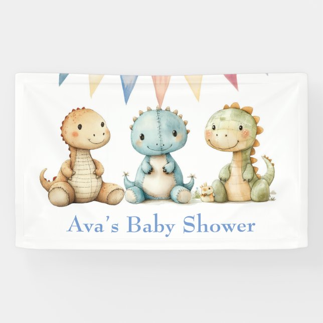 Banderoles Dinosaures mignons et amis Baby shower garçon (Horizontal)