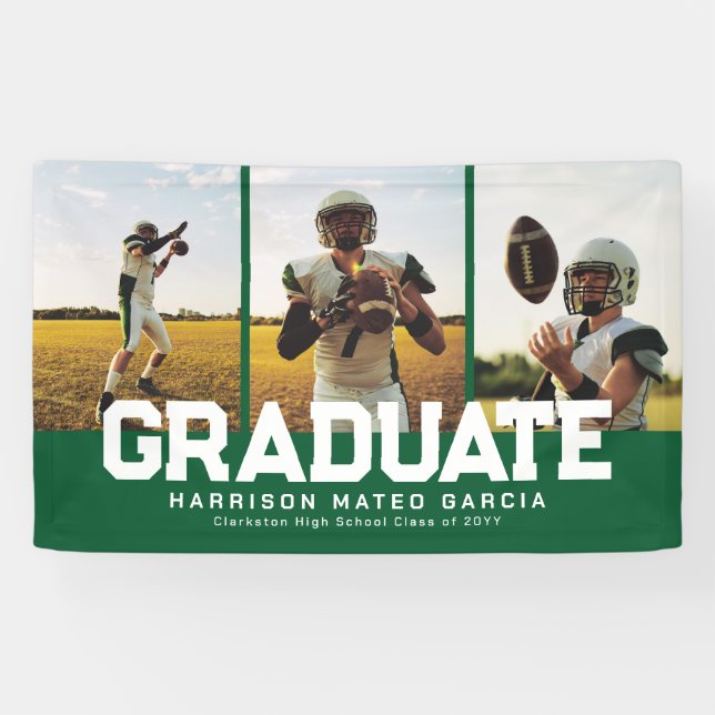 Banderoles Diplômé audacieux sportif vert trois photo gradué (Horizontal)