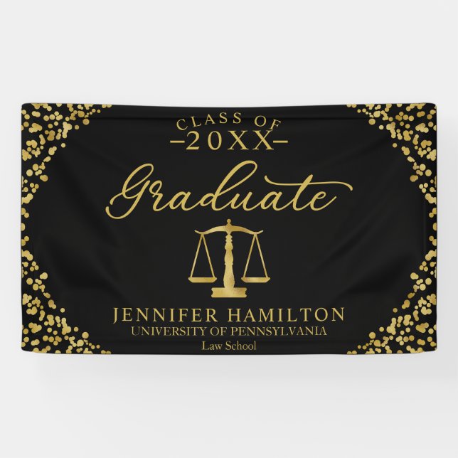 Banderoles Diplômé de droit École Noire Gold (Horizontal)