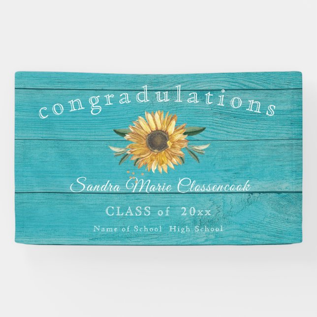 Banderoles Diplôme de tournesol moderne Bois turquoise rustiq (Horizontal)