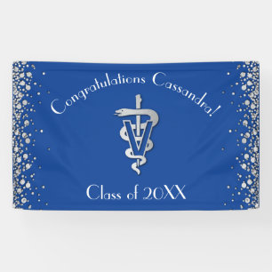 Banderoles Diplôme de Vétérinaire Bleu Argent