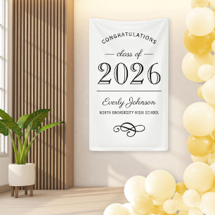 Banderoles Diplômé Élégant Noir Blanc de la Promotion 2026