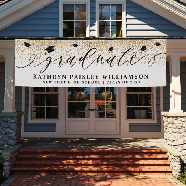 Banderoles Diplômé Élégant Script Gold Confetti Graduation B (Créateur téléchargé)