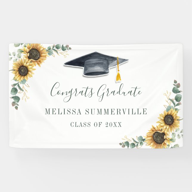 Banderoles Diplôme floral de tournesol Eucalyptus Script (Horizontal)