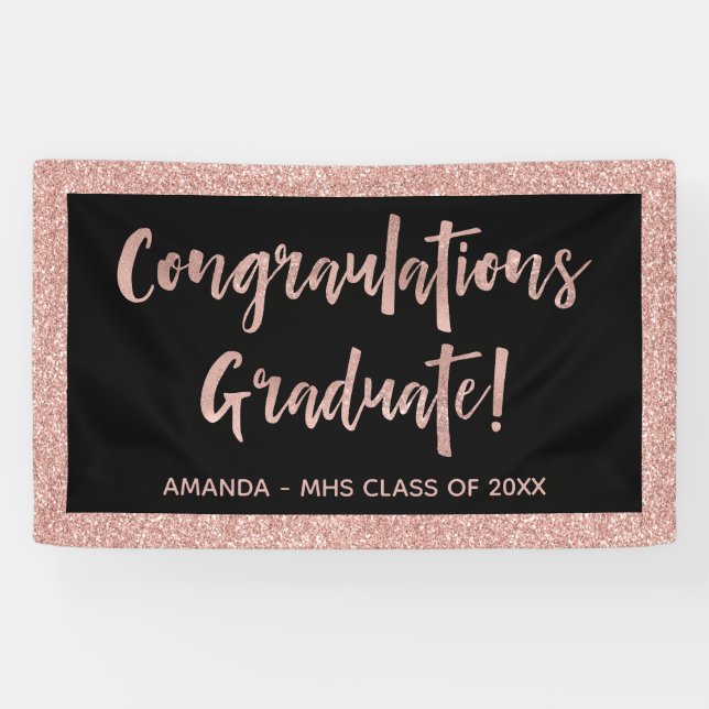 Banderoles Diplômé rose de félicitations du regard | de (Horizontal)