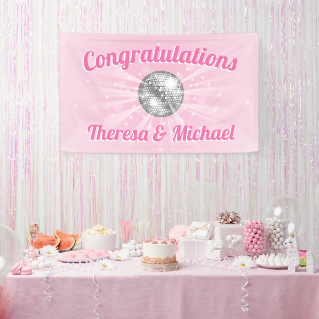 Banderoles Disco Ball Baby shower fille rose Super (Fête)