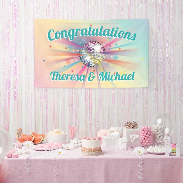 Banderoles Disco Ball Baby shower Super Pastel Rainbow (Fête)