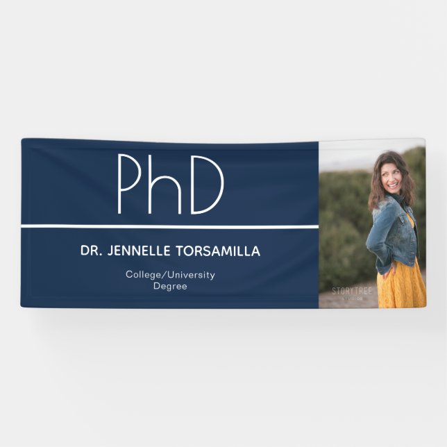 Banderoles Doctorat Bleu Blanc Graduation Photo Celebration (Horizontal)