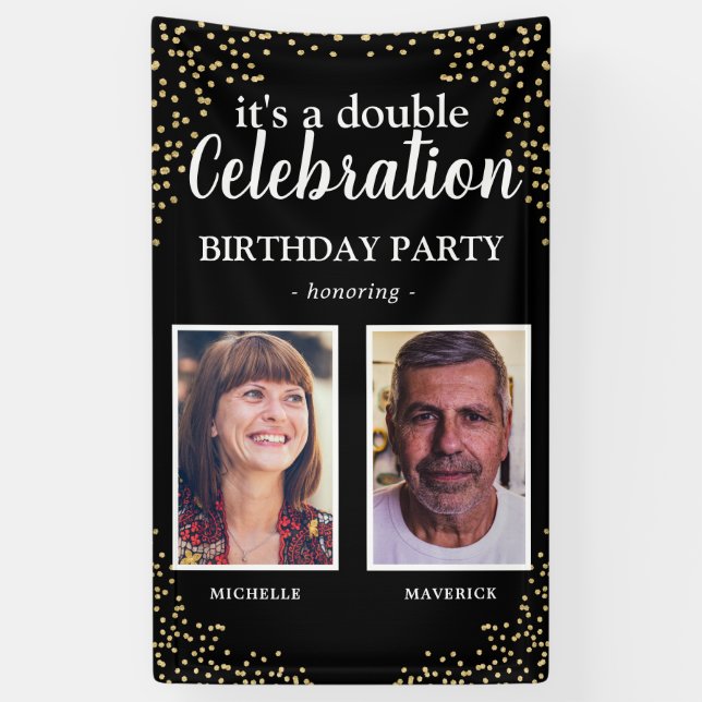 Banderoles Double Photo Black Gold fête d'anniversaire (Vertical)