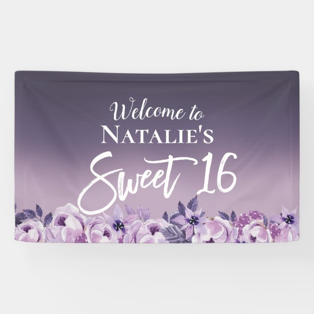 Banderoles Douce 16 Flore violette Élégant Gradient (Horizontal)