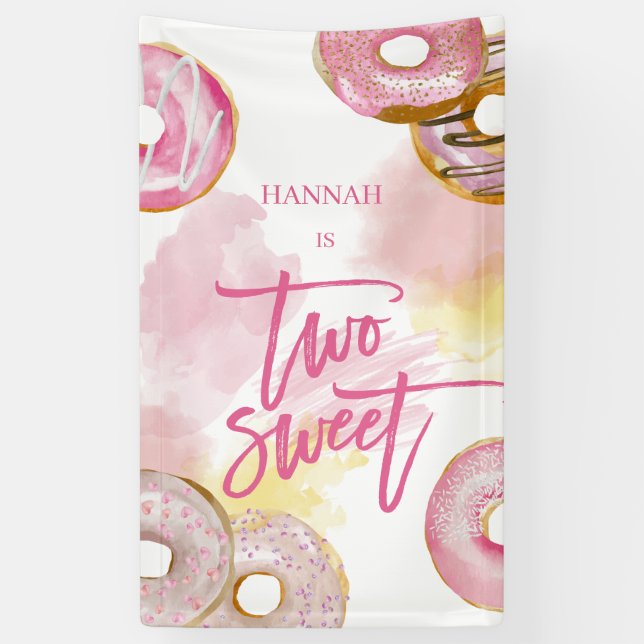 Banderoles Doughnut rose deux doux 2e anniversaire (Vertical)