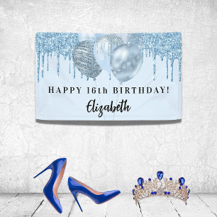 Banderoles Doux 16 bébé bleu parties scintillant gouttes ball