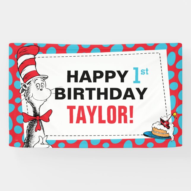 Banderoles Dr Seuss | Chat à l'anniversaire du Casquette (Horizontal)