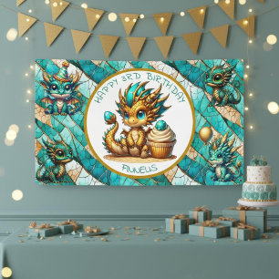 Banderoles Dragon Thème Personnalisé Joyeux Anniversaire