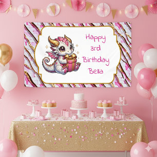 Banderoles Dragon Thème Pink and Gold Personnalisé Anniversai