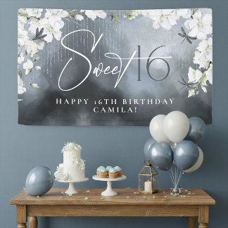 Banderoles Dragonfly Floral Happy Sweet 16 Bleu Poussiéreux I