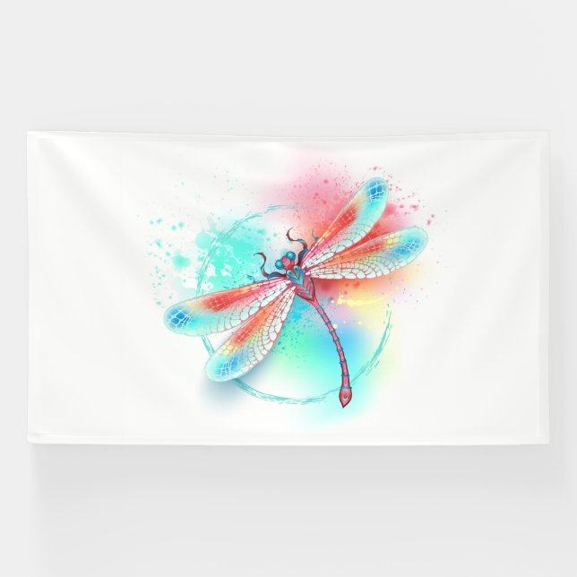 Banderoles Dragonfly rouge sur l'arrière - plan aquarelle (Horizontal)