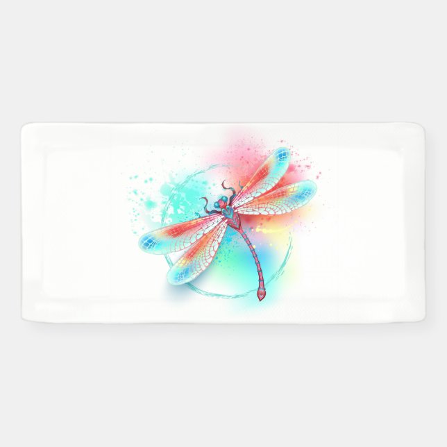 Banderoles Dragonfly rouge sur l'arrière - plan aquarelle (Horizontal)