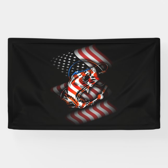 Banderoles Drapeau américain de la pêche - Pêche à la ligne (Horizontal)