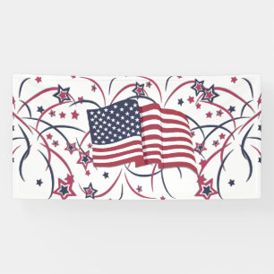 Banderoles Drapeau américain et feux d'artifice