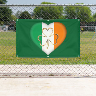 Banderoles Drapeau de l'Irlande Coeur avec St Patrick Shamroc