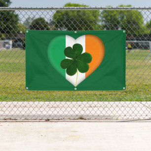 Banderoles Drapeau de l'Irlande Coeur avec St Patrick Shamroc